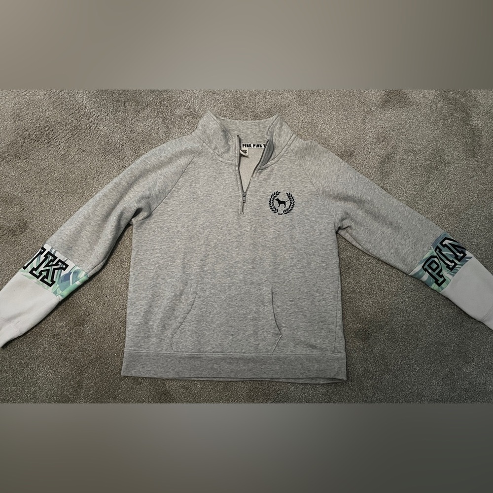 PINK Half Zip - M in Heather gray